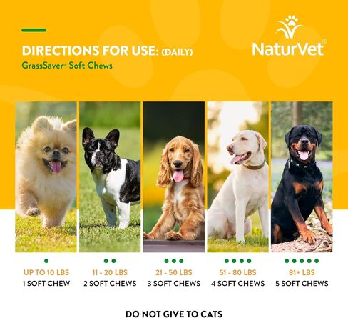 NaturVet - رقائق GrassSaver للكلاب بالإضافة إلى الإنزيمات - 300 رقاقة - مكمل صحي للمساعدة في تخليص حديقتك من البقع الصفراء - مزيج تآزري من فيتامينات ب المعقدة والأحماض الأمينية in Kuwait