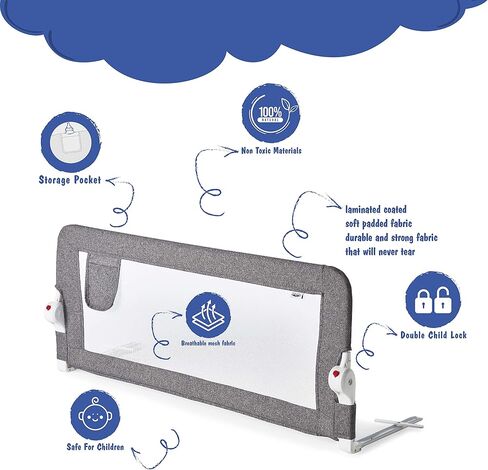 Plushy Kids Bed Guard for Toddlers with Reinforced Anchor Safety System, Swing Down Bed Rail for Double, Full Size Queen & King Bed Types Extra Long (Brown, 59inch) in Saudi Arabia