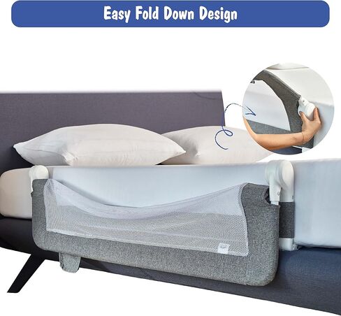 Plushy Kids Bed Guard for Toddlers with Reinforced Anchor Safety System, Swing Down Bed Rail for Double, Full Size Queen & King Bed Types Extra Long (Brown, 59inch) in Saudi Arabia