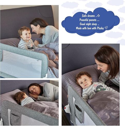 Plushy Kids Bed Guard for Toddlers with Reinforced Anchor Safety System, Swing Down Bed Rail for Double, Full Size Queen & King Bed Types Extra Long (Brown, 59inch) in Saudi Arabia