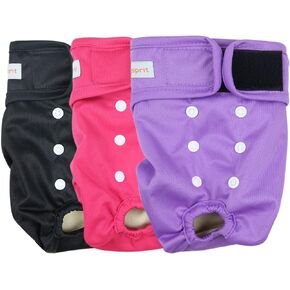 Langsprit Washable Female Dog Diapers (3 Pack) - Doggie Reusable Small Medium Large Dog Diapers for Doggy Puppy Female in Period - Highly Absorbent Dog Heat Panties (Rabbit, Owl, Lion, Medium)