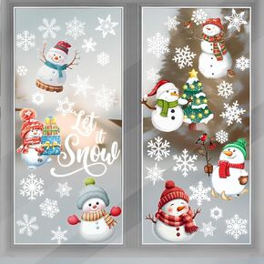 9 Sheet Christmas Window Clings Snowman Window Decals Christmas Snowflake Stickers Let it Snow Winter Window Glass Decor for Kids Christmas Holiday Party Decorations