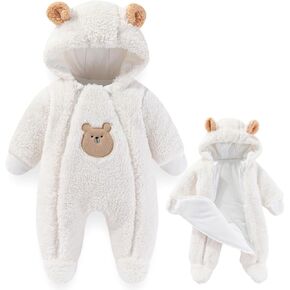 Fairy Baby Newborn Baby Winter Snowsuit Bear Thick Romper Footie Double Zip Hooded Jumpsuit Fleece Coat Infant Boy Girl 0-12M in Saudi Arabia