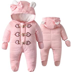 Fairy Baby Infant Baby Winter Snowsuit Hooded Jumpsuit Coat Footie Onepiece Romper Toddler Jacket Outwear Gloves 3-24M