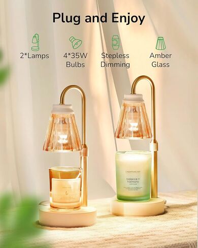 مصباح تسخين الشموع مع مؤقت وخافت، مصباح شمعة ULG لتدفئة شموع BBW الكبيرة، مصباح تسخين شمع قابل للتعديل الارتفاع مع لمبتين للشمع المعطر، هدية للأم والنساء، ديكور المنزل، كهرمان in Kuwait