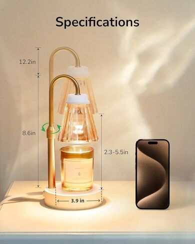 مصباح تسخين الشموع مع مؤقت وخافت، مصباح شمعة ULG لتدفئة شموع BBW الكبيرة، مصباح تسخين شمع قابل للتعديل الارتفاع مع لمبتين للشمع المعطر، هدية للأم والنساء، ديكور المنزل، كهرمان in Kuwait