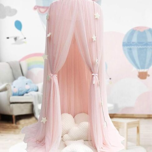 OldPAPA Bed Canopy for Girls - Princess Bed Canopy Mosquito Net Nursery Play Room Decor Dome Premium Yarn Netting Curtains Baby Game Dream Castle, Pink in Saudi Arabia