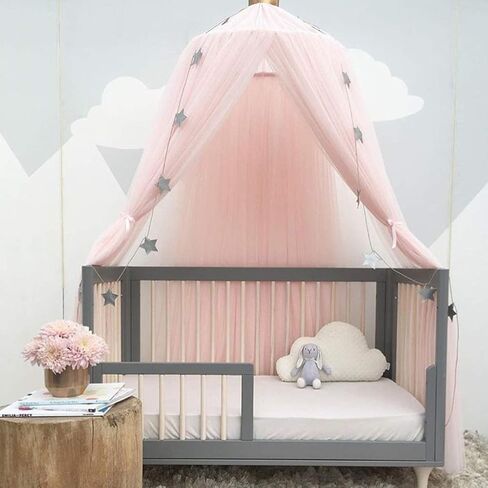 OldPAPA Bed Canopy for Girls - Princess Bed Canopy Mosquito Net Nursery Play Room Decor Dome Premium Yarn Netting Curtains Baby Game Dream Castle, Pink in Saudi Arabia