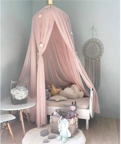 OldPAPA Bed Canopy for Girls - Princess Bed Canopy Mosquito Net Nursery Play Room Decor Dome Premium Yarn Netting Curtains Baby Game Dream Castle, Pink in Saudi Arabia