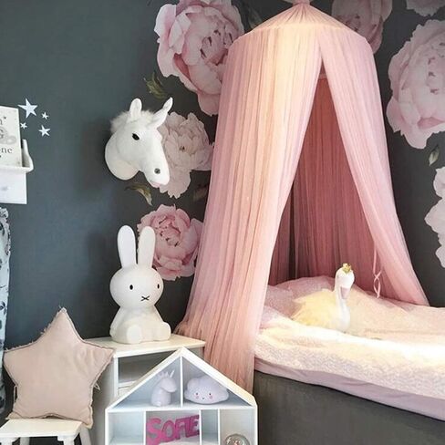 OldPAPA Bed Canopy for Girls - Princess Bed Canopy Mosquito Net Nursery Play Room Decor Dome Premium Yarn Netting Curtains Baby Game Dream Castle, Pink in Saudi Arabia