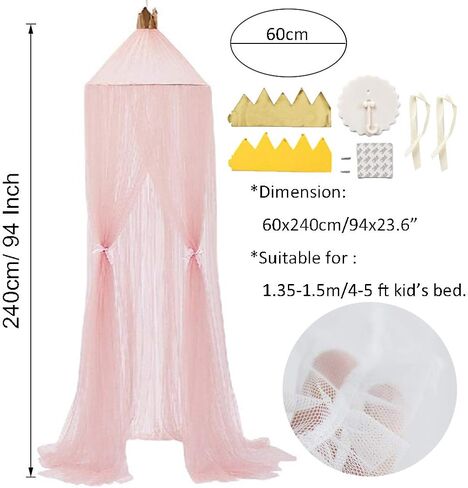 OldPAPA Bed Canopy for Girls - Princess Bed Canopy Mosquito Net Nursery Play Room Decor Dome Premium Yarn Netting Curtains Baby Game Dream Castle, Pink in Saudi Arabia