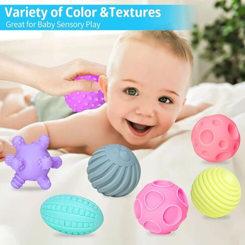 6 Pack Sensory Balls for Toddlers 1-3, Sensory Baby Toys 6-12 Months, Montessori Toys for Babies 6-12 Months Infant Squeeze Sensory Toys Soft Multi Ball Set Gifts with Bright Color Textured in Saudi Arabia