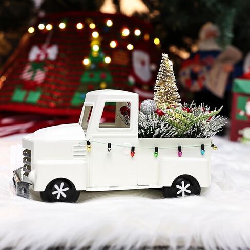 ديكور عيد الميلاد للشاحنة الحمراء العتيقة من Jusdreen مع سلسلة أضواء LED وفروع التوت الأحمر لديكور قطعة مركزية لطاولة عيد الميلاد، زينة عيد الميلاد للمزرعة in Kuwait