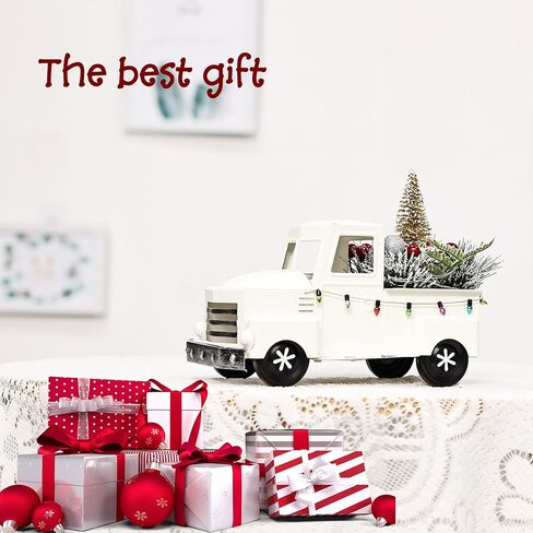 ديكور عيد الميلاد للشاحنة الحمراء العتيقة من Jusdreen مع سلسلة أضواء LED وفروع التوت الأحمر لديكور قطعة مركزية لطاولة عيد الميلاد، زينة عيد الميلاد للمزرعة in Kuwait