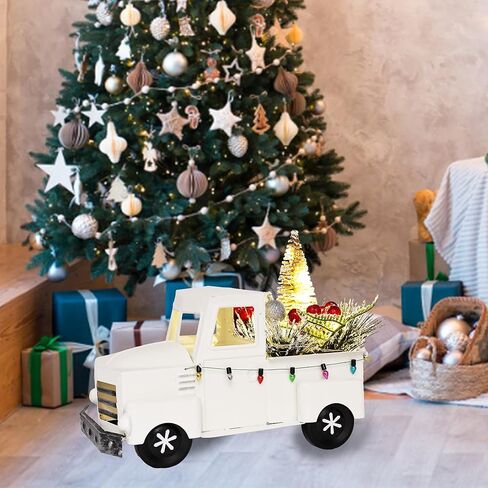 ديكور عيد الميلاد للشاحنة الحمراء العتيقة من Jusdreen مع سلسلة أضواء LED وفروع التوت الأحمر لديكور قطعة مركزية لطاولة عيد الميلاد، زينة عيد الميلاد للمزرعة in Kuwait