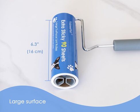 بكرة الوبر ذات السطح الكبير اللزج من YabeePet، مزيل شعر الحيوانات الأليفة بمقبض طويل، مصممة لإزالة شعر الحيوانات الأليفة والقطط 90 ورقة، عرض 6.3 بوصة (2 أسطوانة + 2 عبوات) in Kuwait