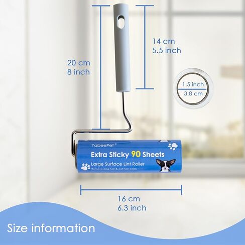 بكرة الوبر ذات السطح الكبير اللزج من YabeePet، مزيل شعر الحيوانات الأليفة بمقبض طويل، مصممة لإزالة شعر الحيوانات الأليفة والقطط 90 ورقة، عرض 6.3 بوصة (2 أسطوانة + 2 عبوات) in Kuwait