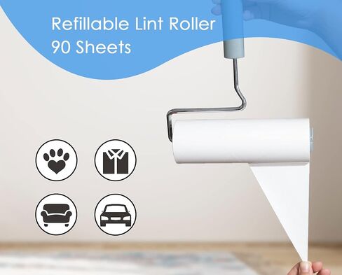 بكرة الوبر ذات السطح الكبير اللزج من YabeePet، مزيل شعر الحيوانات الأليفة بمقبض طويل، مصممة لإزالة شعر الحيوانات الأليفة والقطط 90 ورقة، عرض 6.3 بوصة (2 أسطوانة + 2 عبوات) in Kuwait