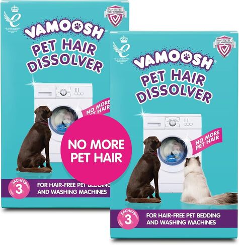 Vamoosh Pet Hair Dissolver for Washing Machines, 6x 3.5oz (2 Boxes), Removes Odour Dissolves Dog, Cat, Animal Fur, Cleans Pet Bedding in Washing Machine, Easy to Use, Up to 6 Washes in Kuwait