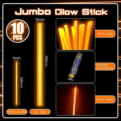 Lewtemi 10 Pcs Large Glow Sticks Big Giant Jumbo Halloween Christmas Emergency Light Stick for Camping Accessories, Survival Kit in Saudi Arabia