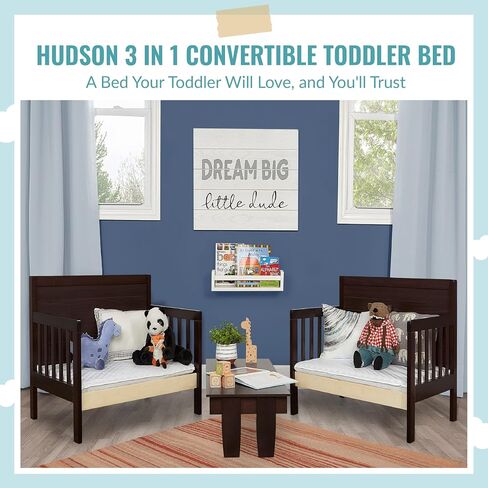 Dream On Me Hudson 3-in-1 Convertible Toddler Bed, 4 Safety Guard Rails, Low-to-Floor Design, Greenguard Gold & BSA Certified, Solid New Zealand Pinewood, Converts to Chairs & Table – White in Saudi Arabia