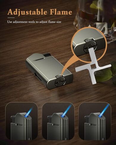 ولاعة شعلة RONXS، عبوتان من ولاعة لهب البيوتان النفاثة القابلة للتعديل، ولاعات صغيرة قابلة لإعادة الملء مقاومة للرياح، فكرة هدية رائعة للرجال والنساء (غاز البوتان غير متضمن) (أسود داكن) in Kuwait