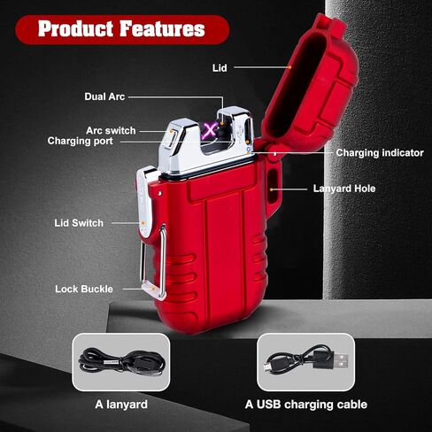 ولاعة LcFun مقاومة للماء للاستخدام في الهواء الطلق ومقاومة للرياح ولاعات كهربائية بقوس مزدوج USB قابلة لإعادة الشحن - عديمة اللهب - ولاعات باردة للتخييم والمشي لمسافات طويلة والمغامرة والعتاد التكتيكي للبقاء على قيد الحياة (أسود) in Kuwait