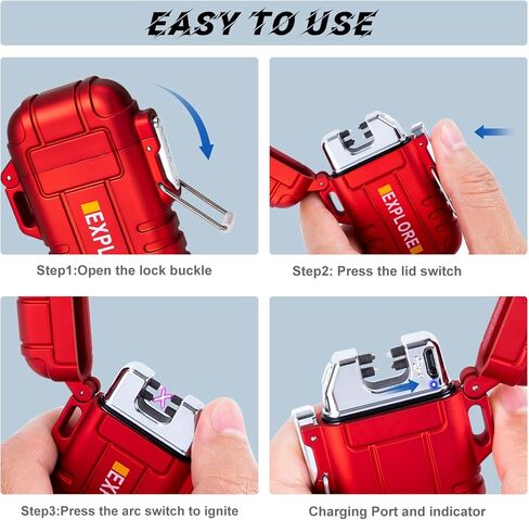 ولاعة LcFun مقاومة للماء للاستخدام في الهواء الطلق ومقاومة للرياح ولاعات كهربائية بقوس مزدوج USB قابلة لإعادة الشحن - عديمة اللهب - ولاعات باردة للتخييم والمشي لمسافات طويلة والمغامرة والعتاد التكتيكي للبقاء على قيد الحياة (أسود) in Kuwait