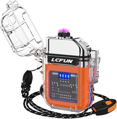 LcFun Waterproof Lighter Outdoor Windproof Dual Arc Electric Lighters USB Rechargeable-Flameless-Plasma Cool Lighters for Camping, Hiking, Adventure, Survival Tactical Gear (Black) in Saudi Arabia