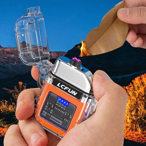 LcFun Waterproof Lighter Outdoor Windproof Dual Arc Electric Lighters USB Rechargeable-Flameless-Plasma Cool Lighters for Camping, Hiking, Adventure, Survival Tactical Gear (Black) in Saudi Arabia