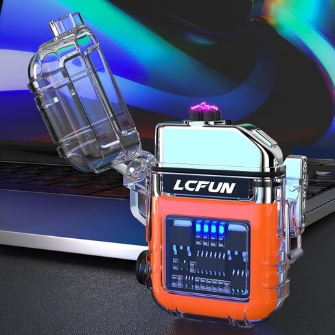 LcFun Waterproof Lighter Outdoor Windproof Dual Arc Electric Lighters USB Rechargeable-Flameless-Plasma Cool Lighters for Camping, Hiking, Adventure, Survival Tactical Gear (Black) in Saudi Arabia