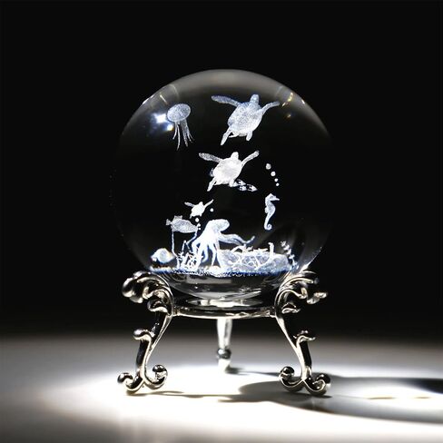 HDCRYSTALGIFTS كرة زخرفية ثلاثية الأبعاد من الكريستال الحوت مع حامل 60 مم (2.3 بوصة) كرة زجاجية لحيوانات البحر زخرفة فنغ شوي كرة زجاجية لتزيين طاولة المنزل in Kuwait