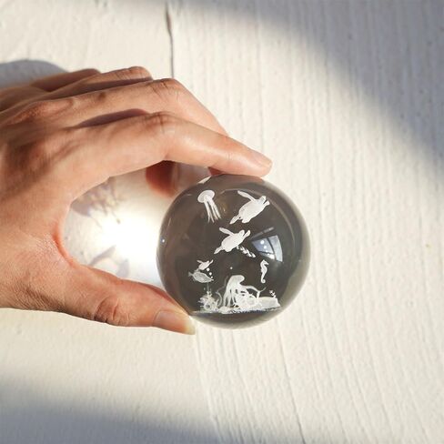 HDCRYSTALGIFTS كرة زخرفية ثلاثية الأبعاد من الكريستال الحوت مع حامل 60 مم (2.3 بوصة) كرة زجاجية لحيوانات البحر زخرفة فنغ شوي كرة زجاجية لتزيين طاولة المنزل in Kuwait
