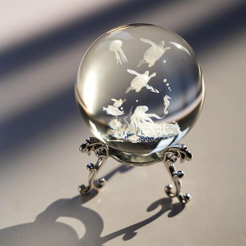 HDCRYSTALGIFTS كرة زخرفية ثلاثية الأبعاد من الكريستال الحوت مع حامل 60 مم (2.3 بوصة) كرة زجاجية لحيوانات البحر زخرفة فنغ شوي كرة زجاجية لتزيين طاولة المنزل in Kuwait
