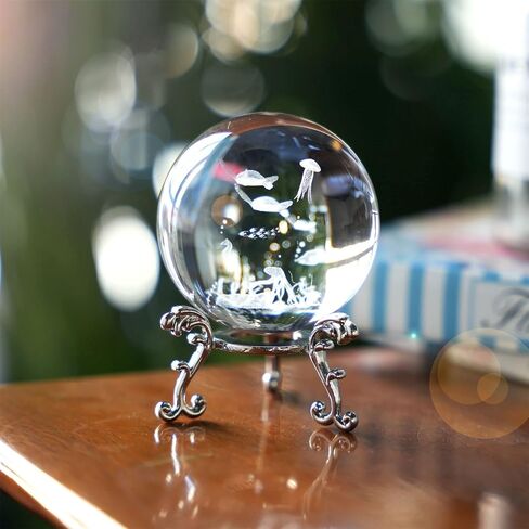 HDCRYSTALGIFTS كرة زخرفية ثلاثية الأبعاد من الكريستال الحوت مع حامل 60 مم (2.3 بوصة) كرة زجاجية لحيوانات البحر زخرفة فنغ شوي كرة زجاجية لتزيين طاولة المنزل in Kuwait