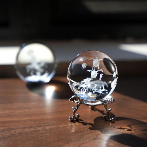 HDCRYSTALGIFTS كرة زخرفية ثلاثية الأبعاد من الكريستال الحوت مع حامل 60 مم (2.3 بوصة) كرة زجاجية لحيوانات البحر زخرفة فنغ شوي كرة زجاجية لتزيين طاولة المنزل in Kuwait