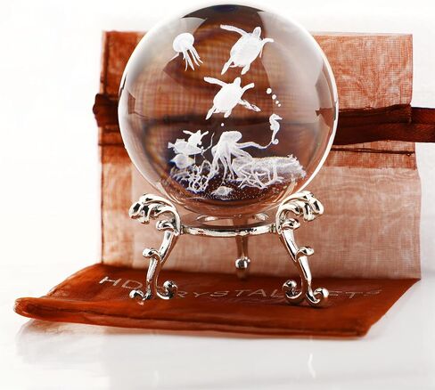 HDCRYSTALGIFTS كرة زخرفية ثلاثية الأبعاد من الكريستال الحوت مع حامل 60 مم (2.3 بوصة) كرة زجاجية لحيوانات البحر زخرفة فنغ شوي كرة زجاجية لتزيين طاولة المنزل in Kuwait