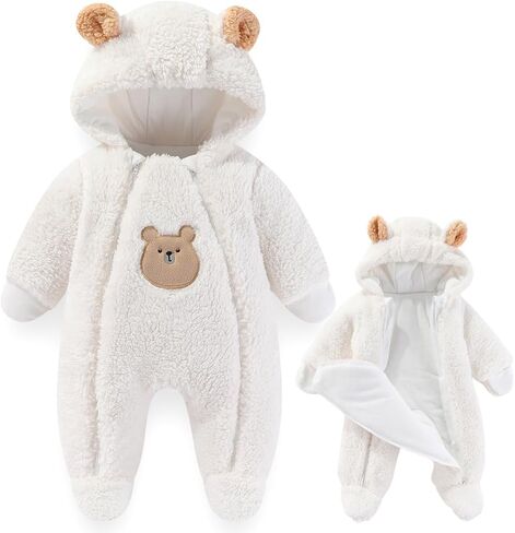 Fairy Baby Newborn Baby Winter Snowsuit Bear Thick Romper Footie Double Zip Hooded Jumpsuit Fleece Coat Infant Boy Girl 0-12M in Saudi Arabia