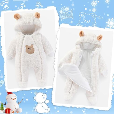 Fairy Baby Newborn Baby Winter Snowsuit Bear Thick Romper Footie Double Zip Hooded Jumpsuit Fleece Coat Infant Boy Girl 0-12M in Saudi Arabia
