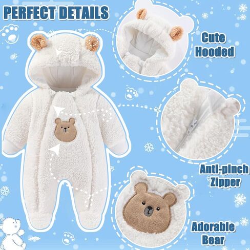 Fairy Baby Newborn Baby Winter Snowsuit Bear Thick Romper Footie Double Zip Hooded Jumpsuit Fleece Coat Infant Boy Girl 0-12M in Saudi Arabia