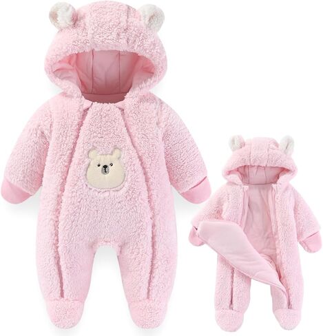 Fairy Baby Newborn Baby Winter Snowsuit Bear Thick Romper Footie Double Zip Hooded Jumpsuit Fleece Coat Infant Boy Girl 0-12M in Saudi Arabia