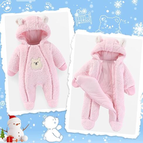 Fairy Baby Newborn Baby Winter Snowsuit Bear Thick Romper Footie Double Zip Hooded Jumpsuit Fleece Coat Infant Boy Girl 0-12M in Saudi Arabia