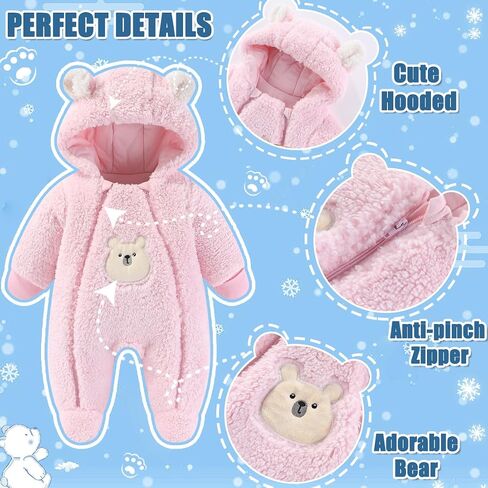 Fairy Baby Newborn Baby Winter Snowsuit Bear Thick Romper Footie Double Zip Hooded Jumpsuit Fleece Coat Infant Boy Girl 0-12M in Saudi Arabia