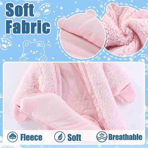 Fairy Baby Newborn Baby Winter Snowsuit Bear Thick Romper Footie Double Zip Hooded Jumpsuit Fleece Coat Infant Boy Girl 0-12M in Saudi Arabia
