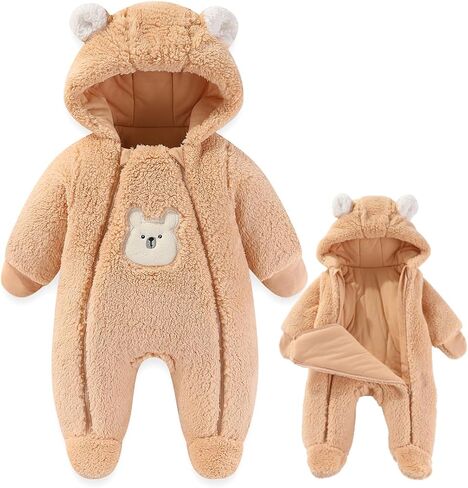 Fairy Baby Newborn Baby Winter Snowsuit Bear Thick Romper Footie Double Zip Hooded Jumpsuit Fleece Coat Infant Boy Girl 0-12M in Saudi Arabia