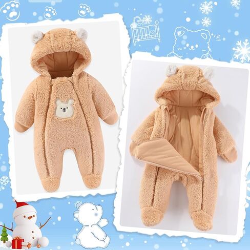 Fairy Baby Newborn Baby Winter Snowsuit Bear Thick Romper Footie Double Zip Hooded Jumpsuit Fleece Coat Infant Boy Girl 0-12M in Saudi Arabia