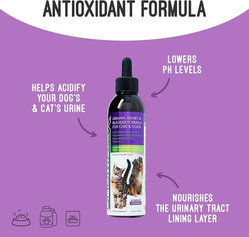 Cat & Dog Urinary Tract Treatment, Bladder & Kidney Support for Dogs and Cats, Powerful yet Gentle Pet Care, with Liquid Cranberry & Glucosamine, Chicken Flavor, 6 oz Bottle, 1 Pack in Kuwait
