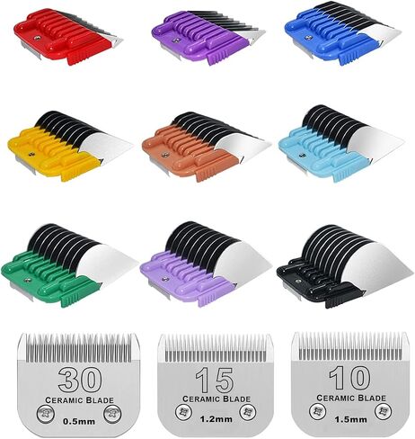 Professional Animal Stainless Steel Attachment 9 Color Guide Comb Set,Compatible with Andis, Oster A5, Wahl KM Series Clipper Detachable Blade Pet, Dog, Cat, and Horse Clippers in Kuwait