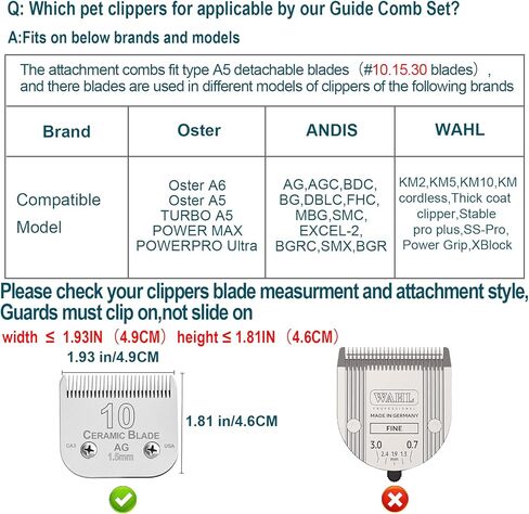 Professional Animal Stainless Steel Attachment 9 Color Guide Comb Set,Compatible with Andis, Oster A5, Wahl KM Series Clipper Detachable Blade Pet, Dog, Cat, and Horse Clippers in Kuwait