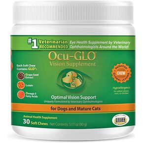 Ocu-GLO Cat & Dog Supplement for Eye Support - Chewable Vision Vitamins Supplements for Large and Small Pets Care with Lutein, Omega-3 Fatty Acids, Grape Seed Extract & Antioxidants (Pack of 2) in Saudi Arabia